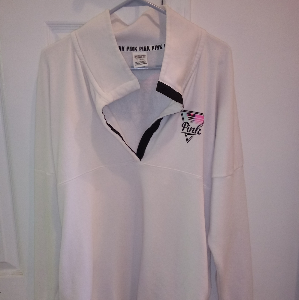 Pink Victoria's Secret Women's Tropical Logo Quarter Snap Sweatshirt NWOT